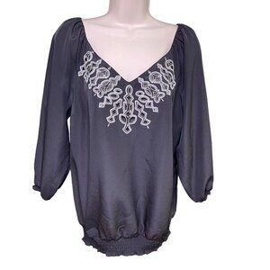 Womens Black Blouse White House Black Market Blouse Sheer Top Size M u